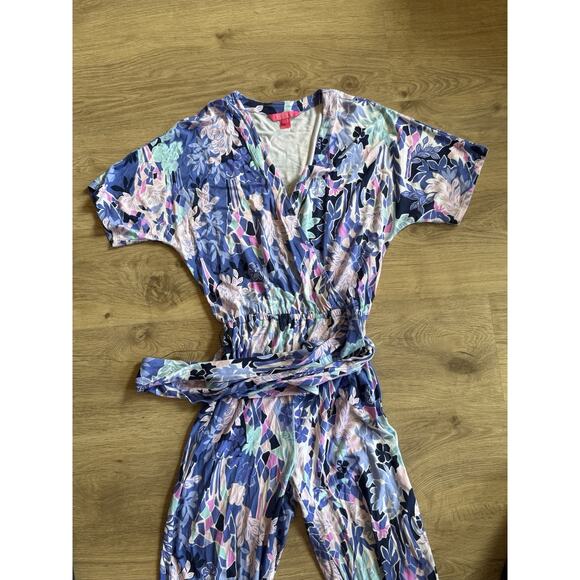 LILLY PULITZER Maliah Tie Waist Jumpsuit In Iris Blue Giraffic Park Size XXSmall - Picture 2 of 6
